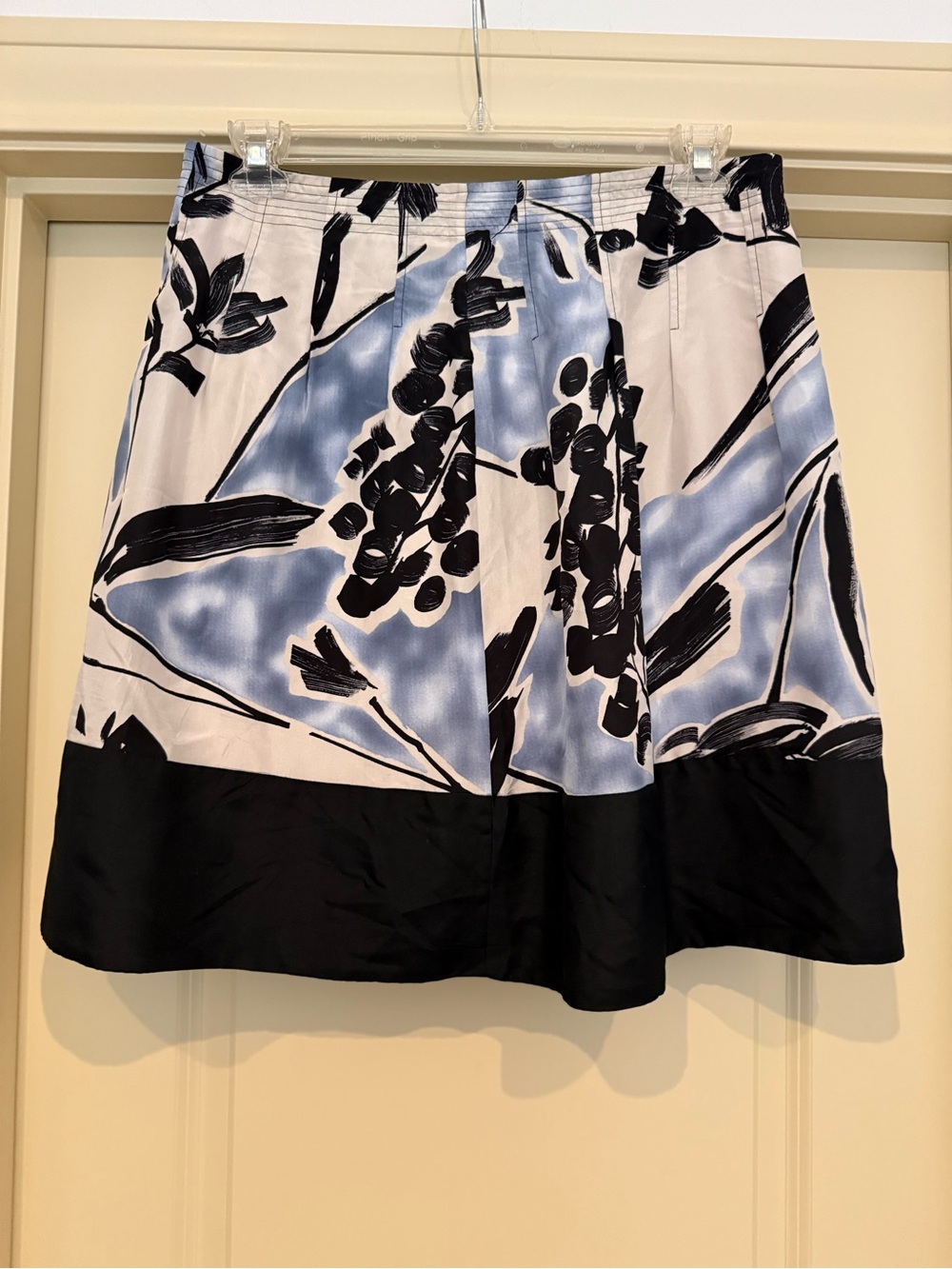 BCBGMaxAzria Blue, Cream and Black A-Line Floral Skirt